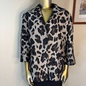 Lafayette 148 Brown & Black Leopard Print Jacquard Wool Blend Jacket Blazer 14